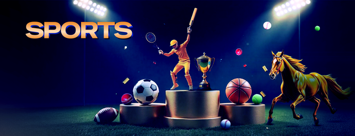 Sportsbook artwork featuring athletes and equipment for football, tennis and basketball